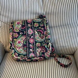 Vera Bradley Crossbody Messenger Bag with Navy Paisley Floral Print